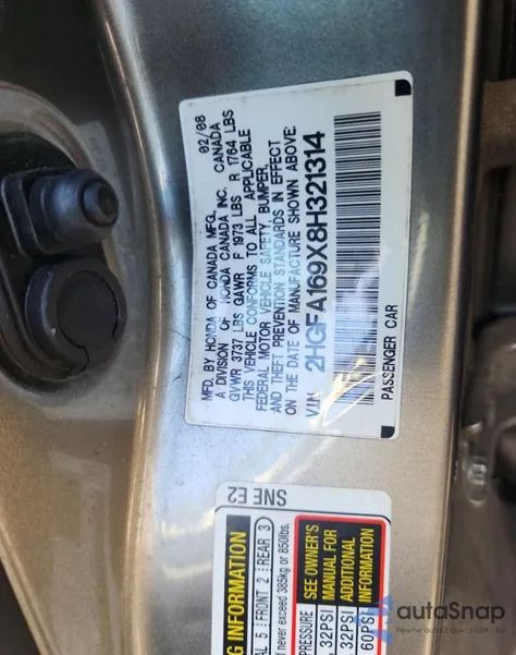 2008 Honda Civic Exl из США, поврежденный, VIN 2HGFA169X8H321314